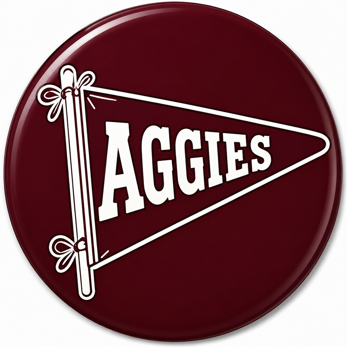 Aggies Pennant maroon and white pin-back button